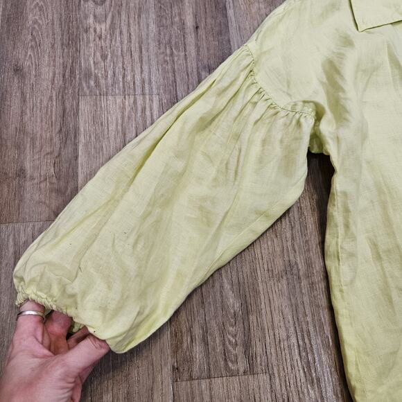 Debra DeRoo Linen Tunic Top Womens M Lime Green Balloon Sleeve Lagenlook Boho - Picture 3 of 8